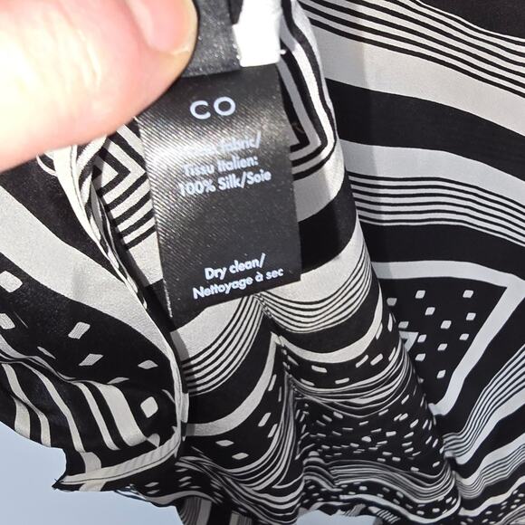 CO Collections Silk Maxi Dress Black White Geometric Handkerchief Hem Runway NWT - Picture 7 of 14